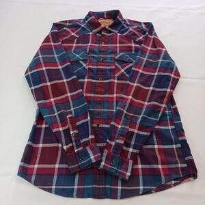 Red Camel Men's Red & Blue Cotton Plaid Snap Button Flannel Shirt Long Sleeve M
